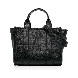 The Mini Tote Bag Black Shoulder Bag with Logo in Grainy Leather Woman