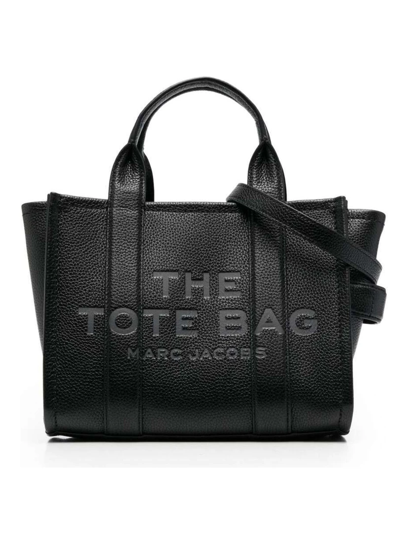 The Mini Tote Bag Black Shoulder Bag with Logo in Grainy Leather Woman