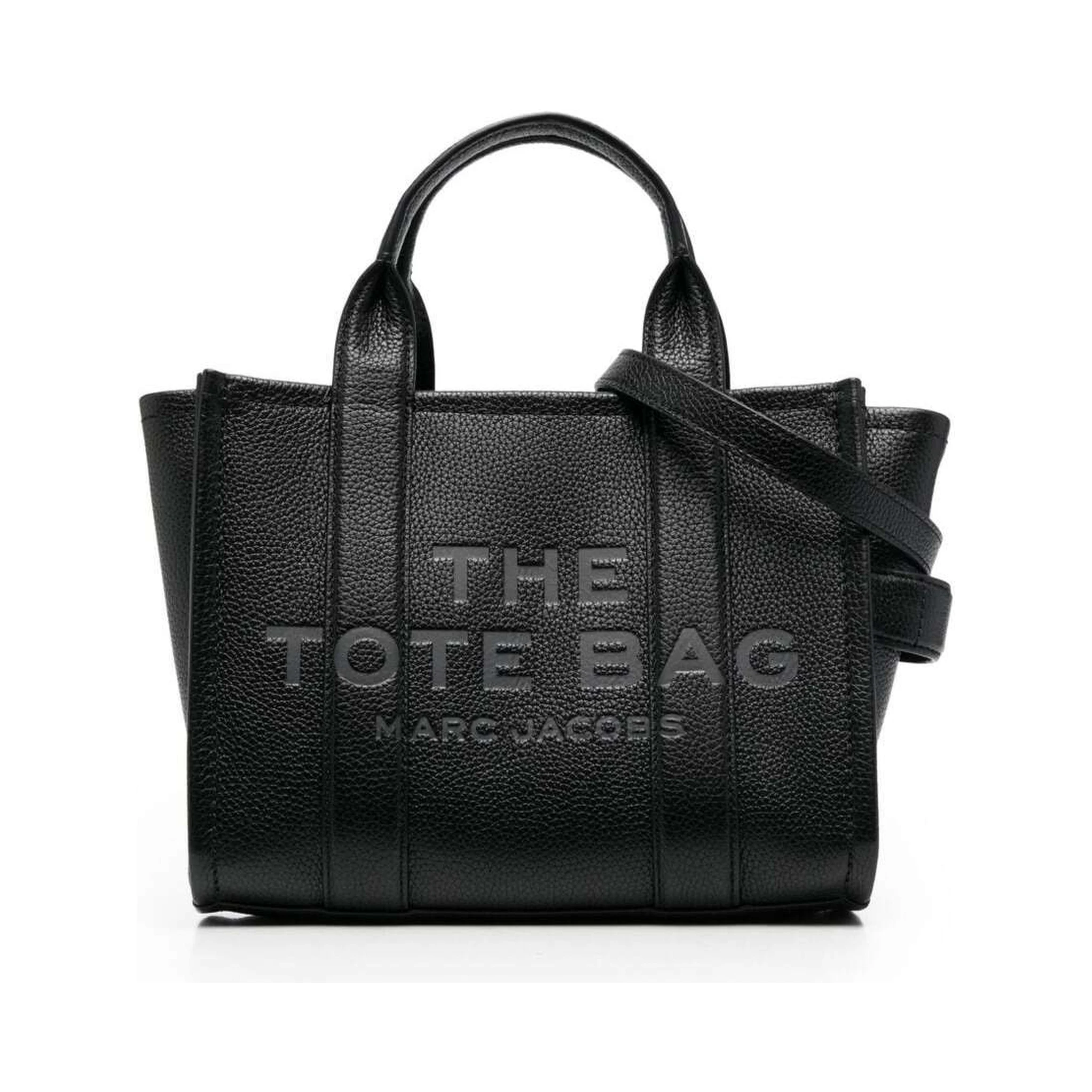 The Mini Tote Bag Black Shoulder Bag with Logo in Grainy Leather Woman