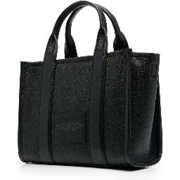The Mini Tote Bag Black Shoulder Bag with Logo in Grainy Leather Woman