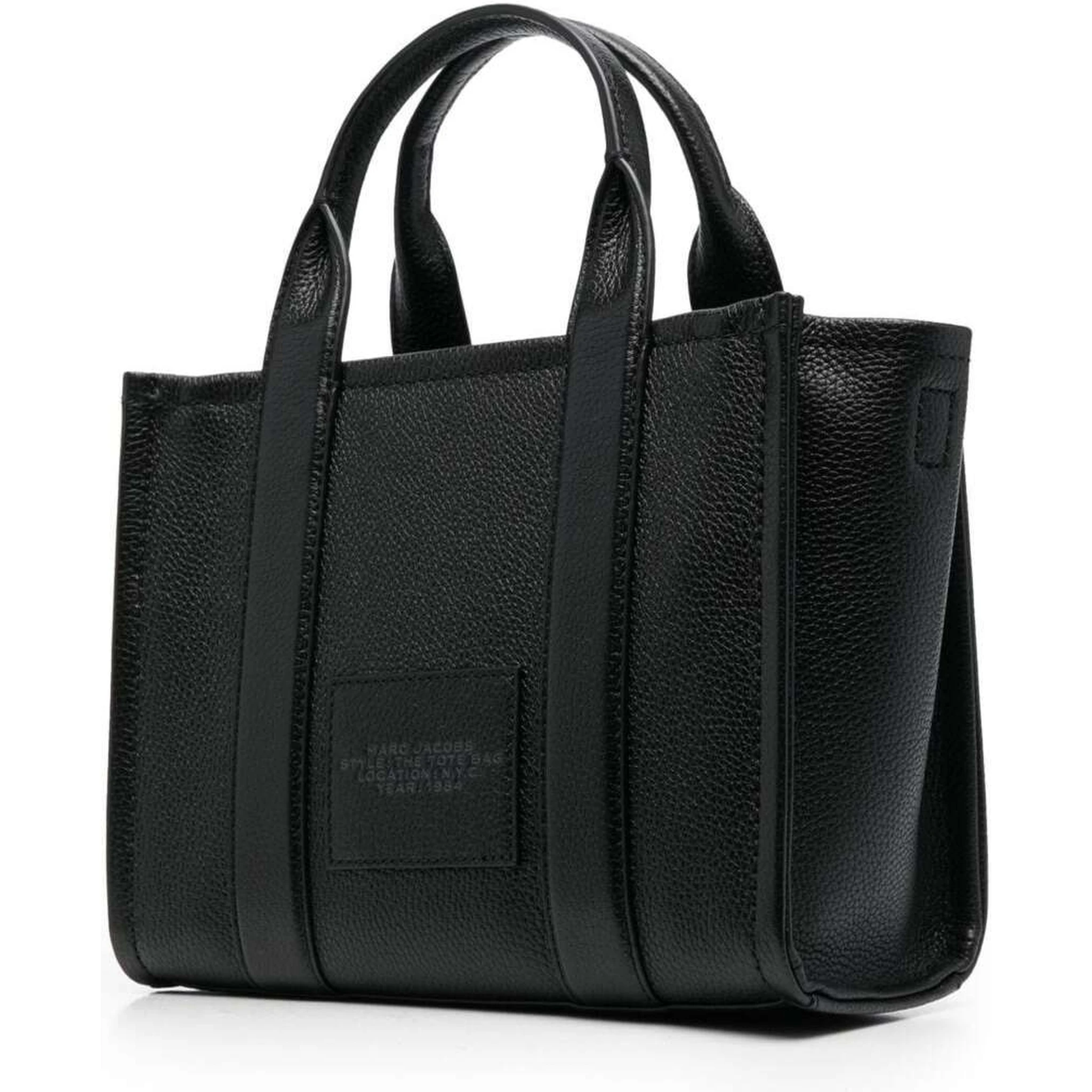 The Mini Tote Bag Black Shoulder Bag with Logo in Grainy Leather Woman