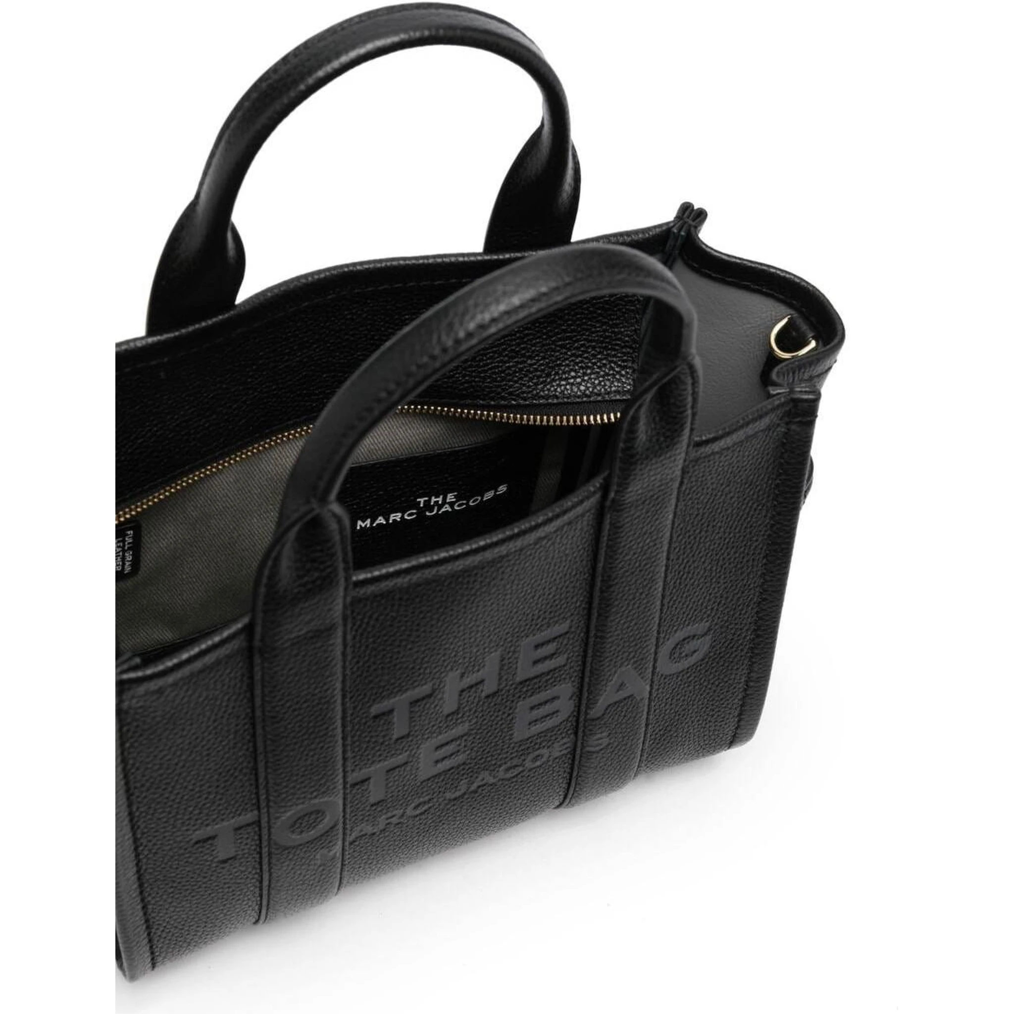 The Mini Tote Bag Black Shoulder Bag with Logo in Grainy Leather Woman