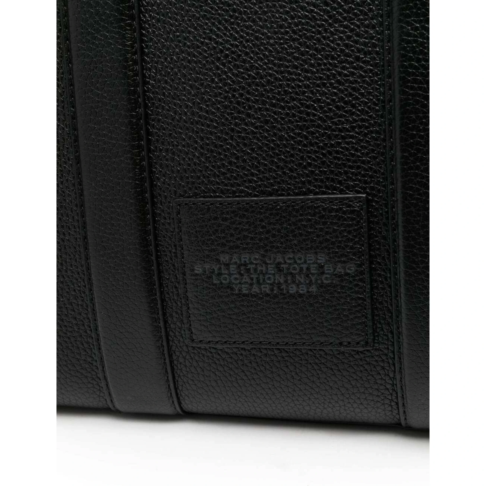 The Mini Tote Bag Black Shoulder Bag with Logo in Grainy Leather Woman