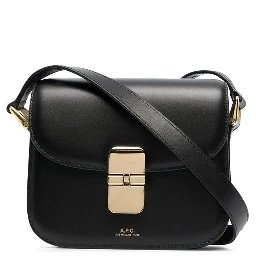 Grace Black Mini Crossbody Bag with Adjustable Shoulder Strap and Embossed Logo Lettering on the Front in Leather Woman