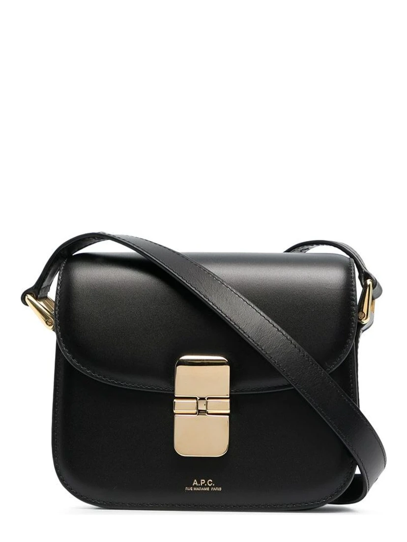 Grace Black Mini Crossbody Bag with Adjustable Shoulder Strap and Embossed Logo Lettering on the Front in Leather Woman