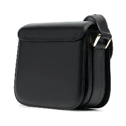 Grace Black Mini Crossbody Bag with Adjustable Shoulder Strap and Embossed Logo Lettering on the Front in Leather Woman