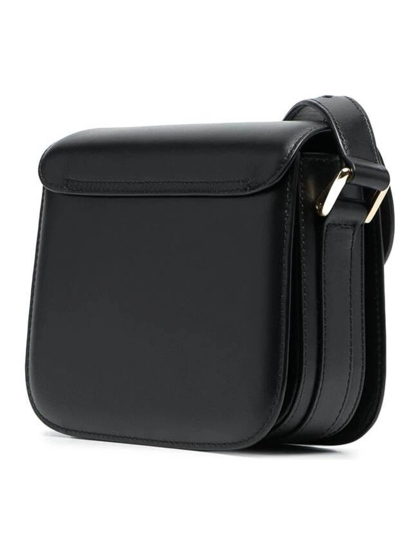 Grace Black Mini Crossbody Bag with Adjustable Shoulder Strap and Embossed Logo Lettering on the Front in Leather Woman
