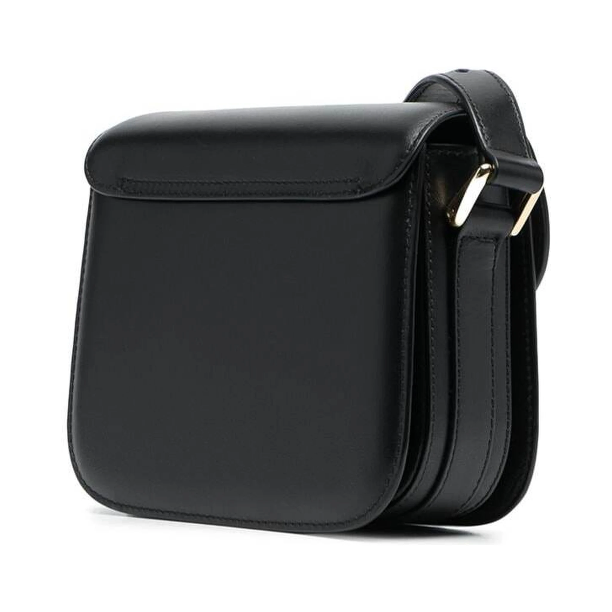 Grace Black Mini Crossbody Bag with Adjustable Shoulder Strap and Embossed Logo Lettering on the Front in Leather Woman