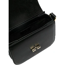 Grace Black Mini Crossbody Bag with Adjustable Shoulder Strap and Embossed Logo Lettering on the Front in Leather Woman