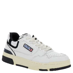 White Low Top Sneakers with Black Details and Logo Patch in Leather and Suede Man