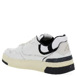White Low Top Sneakers with Black Details and Logo Patch in Leather and Suede Man