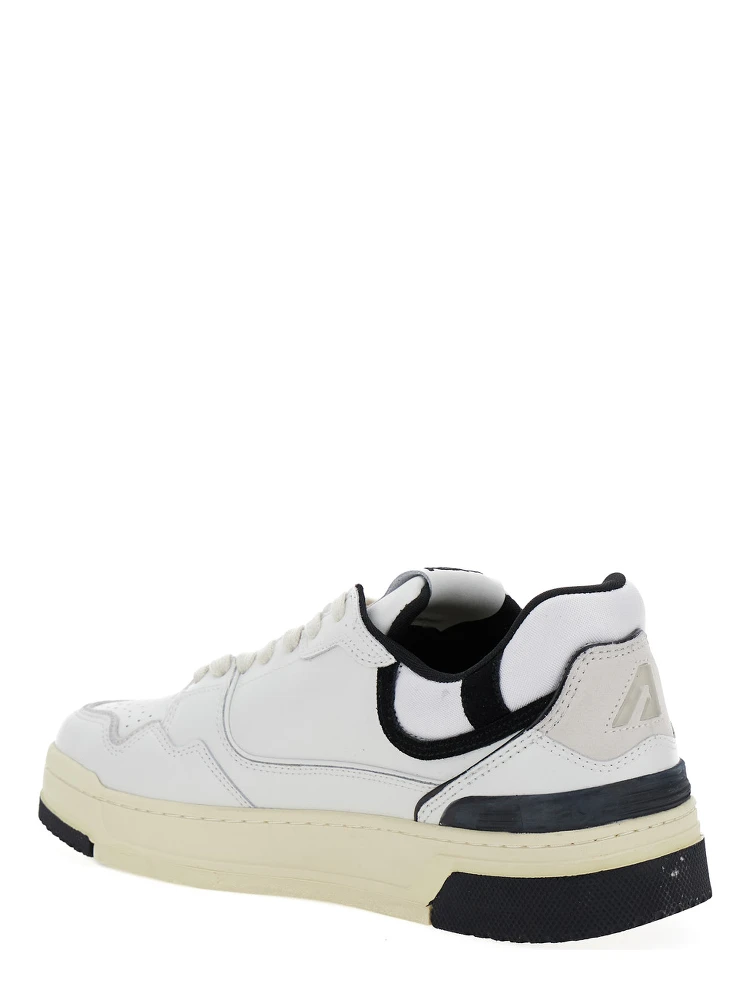 White Low Top Sneakers with Black Details and Logo Patch in Leather and Suede Man alternative
