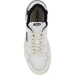 White Low Top Sneakers with Black Details and Logo Patch in Leather and Suede Man