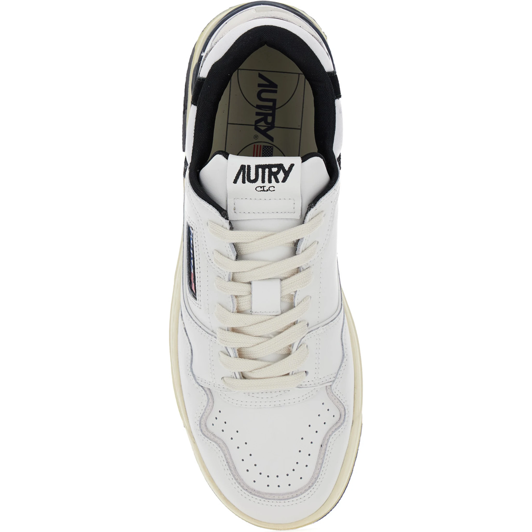 White Low Top Sneakers with Black Details and Logo Patch in Leather and Suede Man