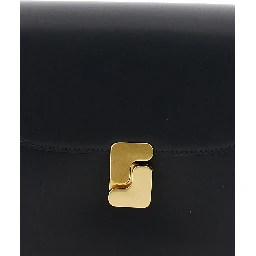 Bellissima Mini Black Crossbody Bag with Logo Detail on the Front in Leather Woman