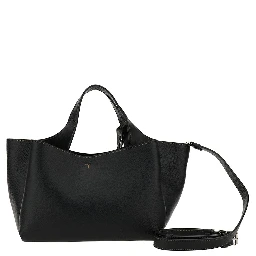 Black Handbag with Embossed Logo and T Timeless Charm in Grainy Leather Woman