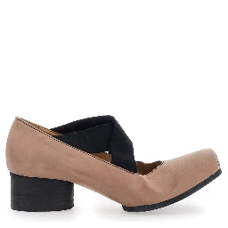 Pink Ballet Flats with Square Toe and Medium Heel in Suede Woman