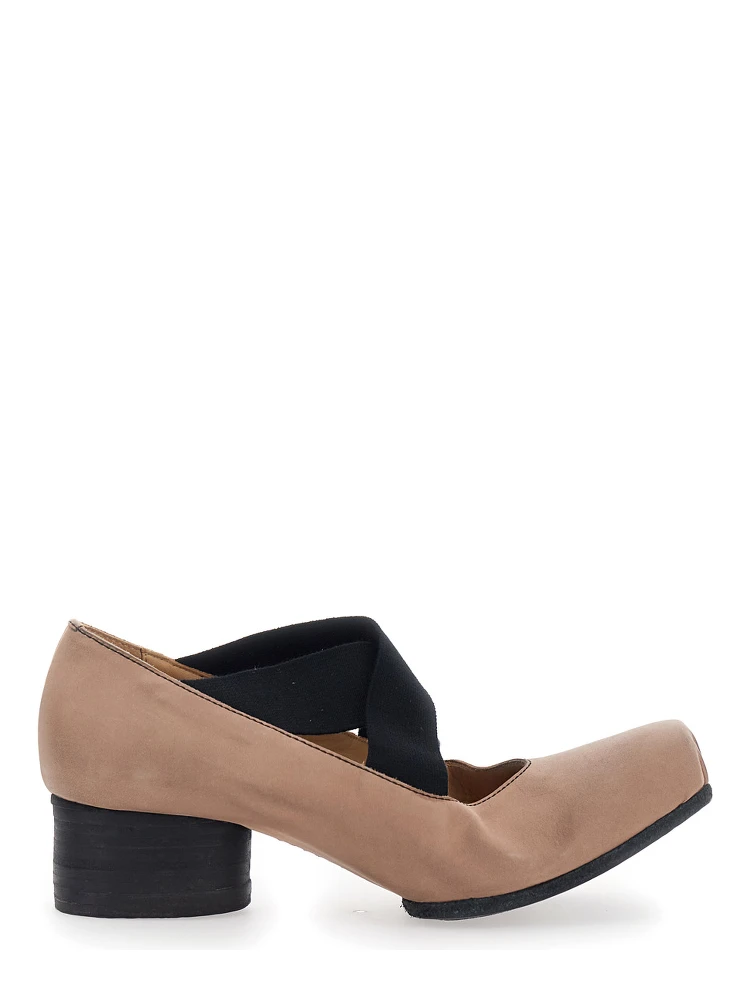 Pink Ballet Flats with Square Toe and Medium Heel in Suede Woman