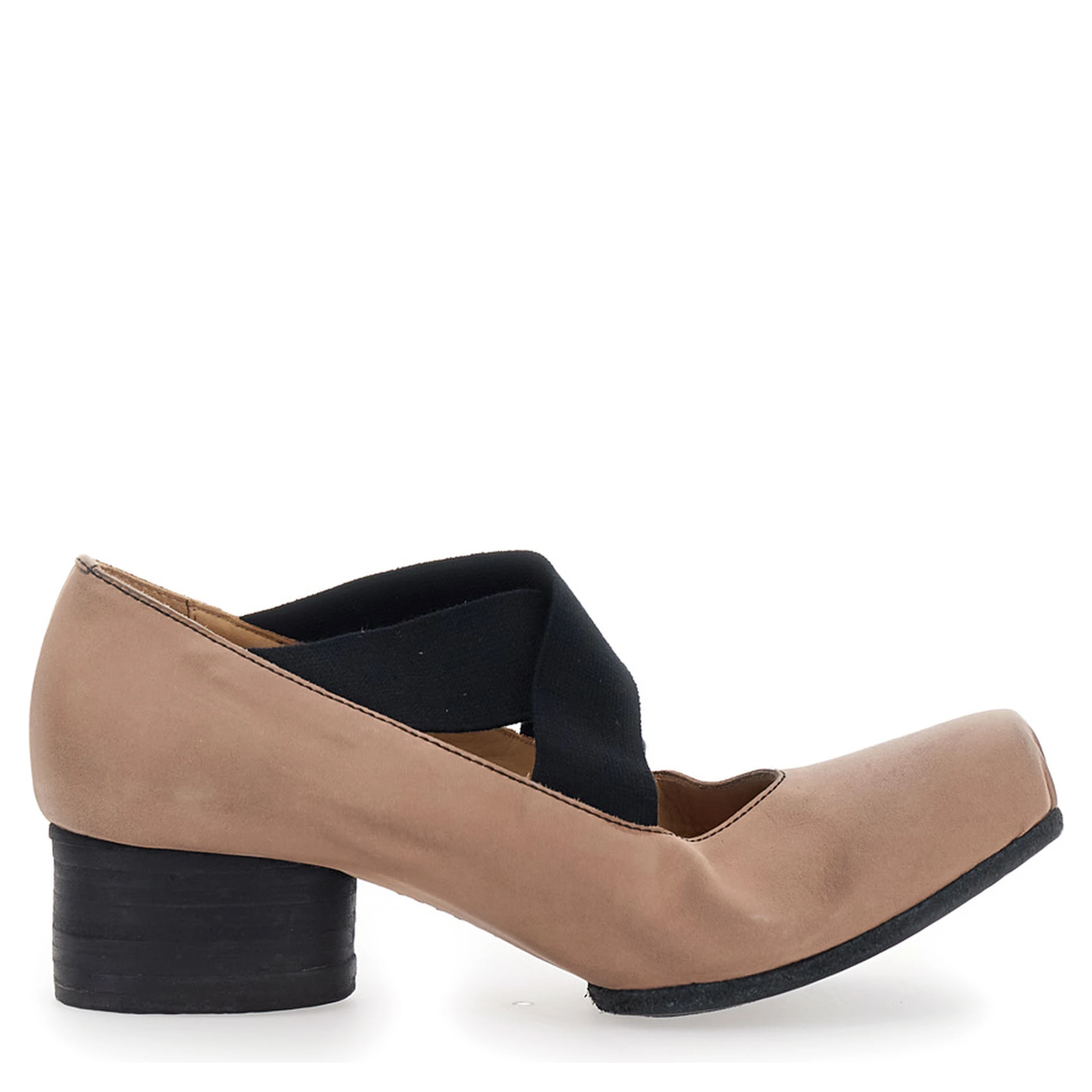 Pink Ballet Flats with Square Toe and Medium Heel in Suede Woman