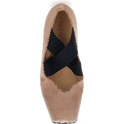 Pink Ballet Flats with Square Toe and Medium Heel in Suede Woman