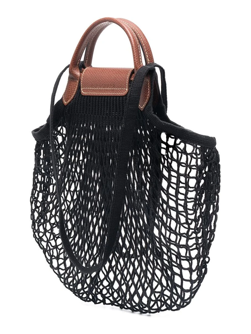 Le Pliage Filet Black Handbag with Engraved Logo in Mesh Woman