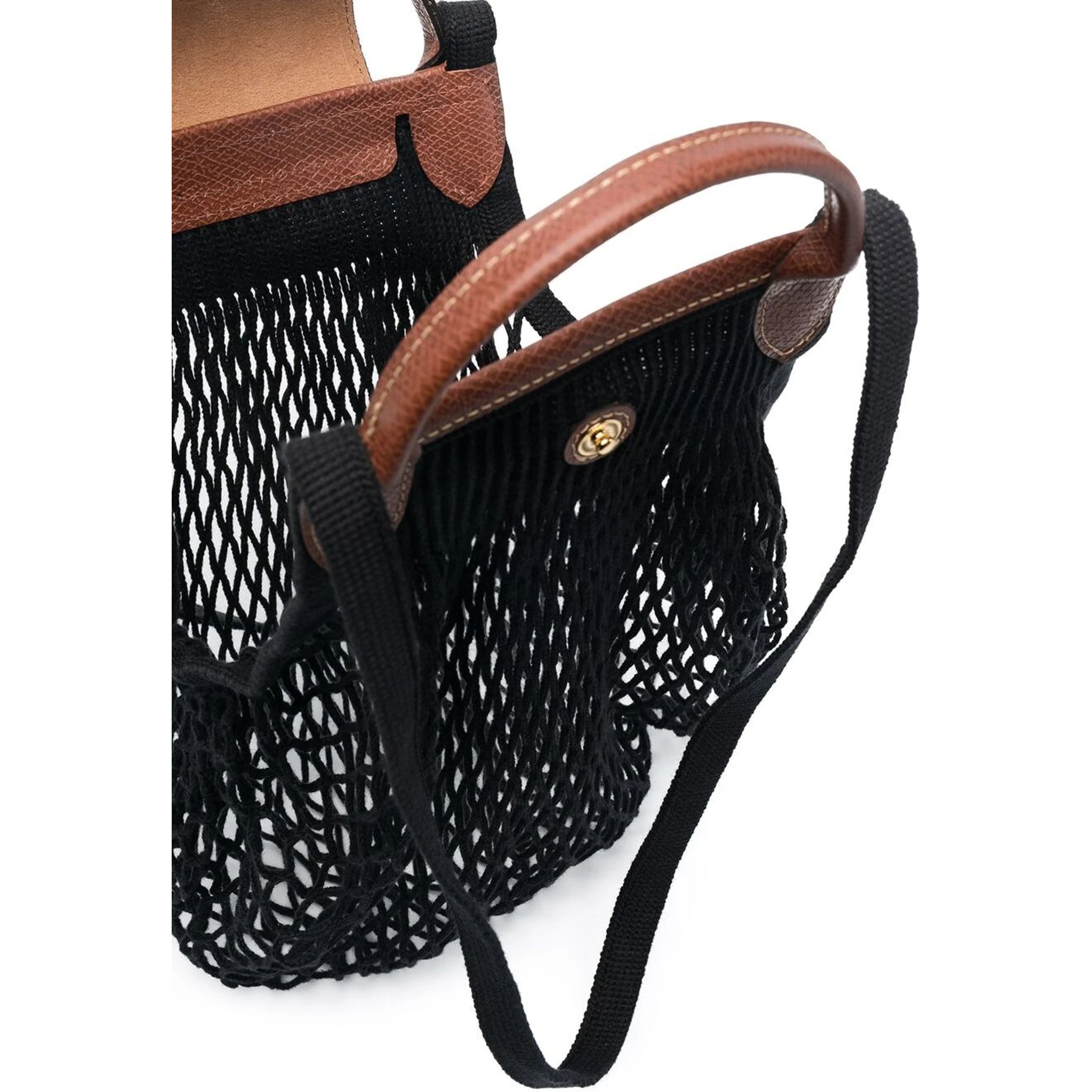 Le Pliage Filet Black Handbag with Engraved Logo in Mesh Woman