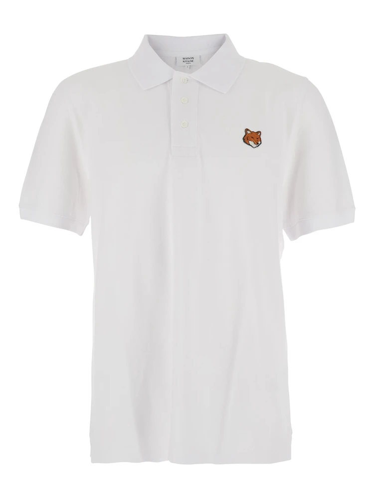 White Polo Shirt with Classic Collar and Logo Embroidery on the Front in Cotton Man