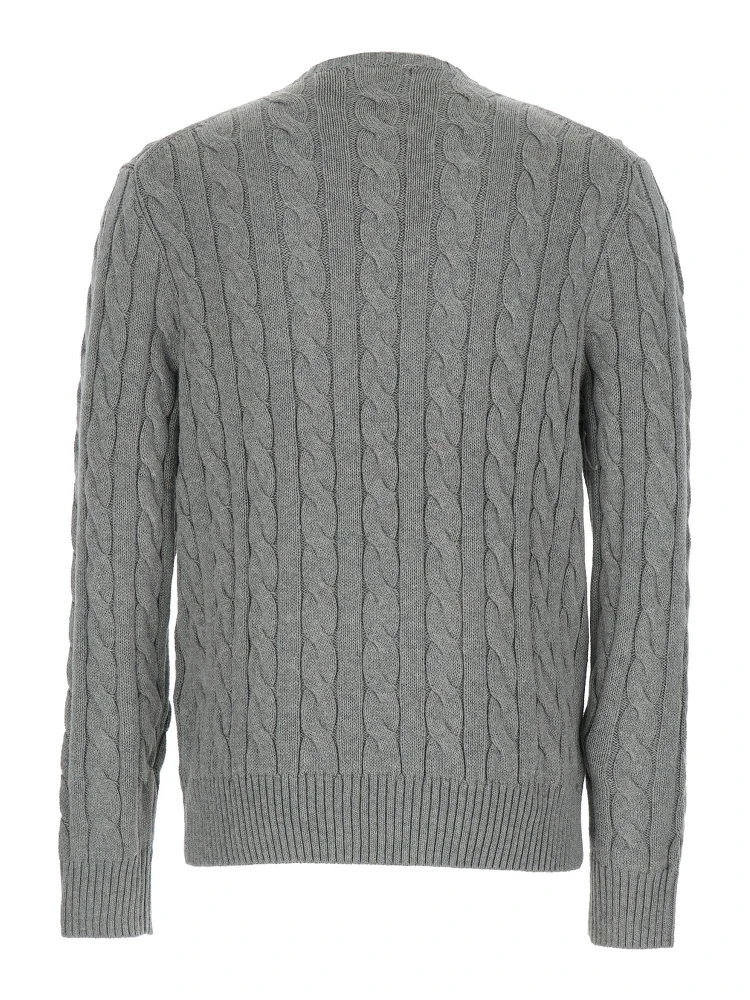 Grey Crewneck Sweater with Pony Embroidery on the Front and Woven Knit in Cotton Man alternative