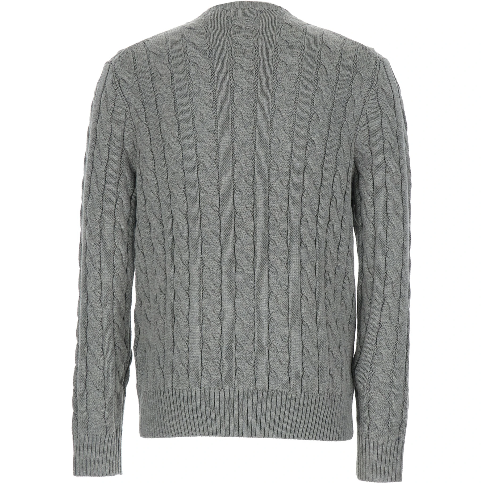 Grey Crewneck Sweater with Pony Embroidery on the Front and Woven Knit in Cotton Man