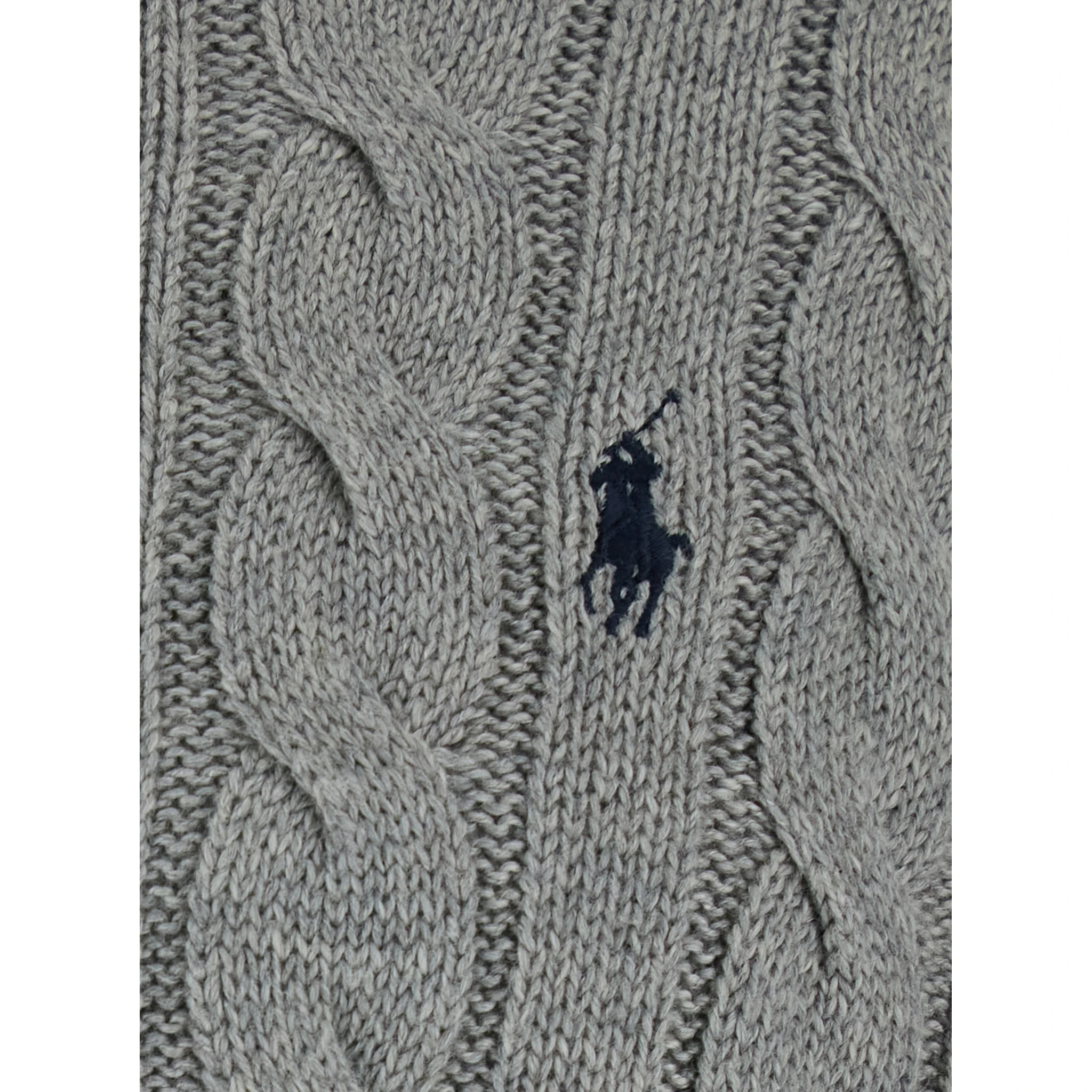 Grey Crewneck Sweater with Pony Embroidery on the Front and Woven Knit in Cotton Man