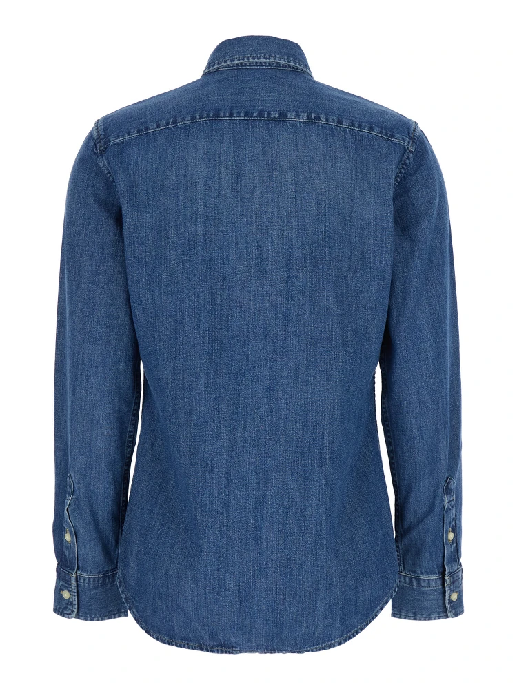 Blue Shirt with Classic Collar and Pony Embroidery on the Front in Denim Woman alternative