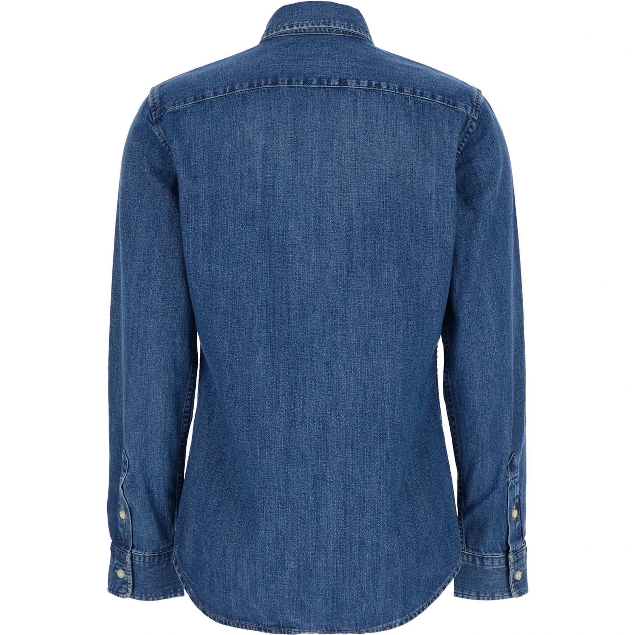 Blue Shirt with Classic Collar and Pony Embroidery on the Front in Denim Woman