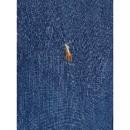 Blue Shirt with Classic Collar and Pony Embroidery on the Front in Denim Woman