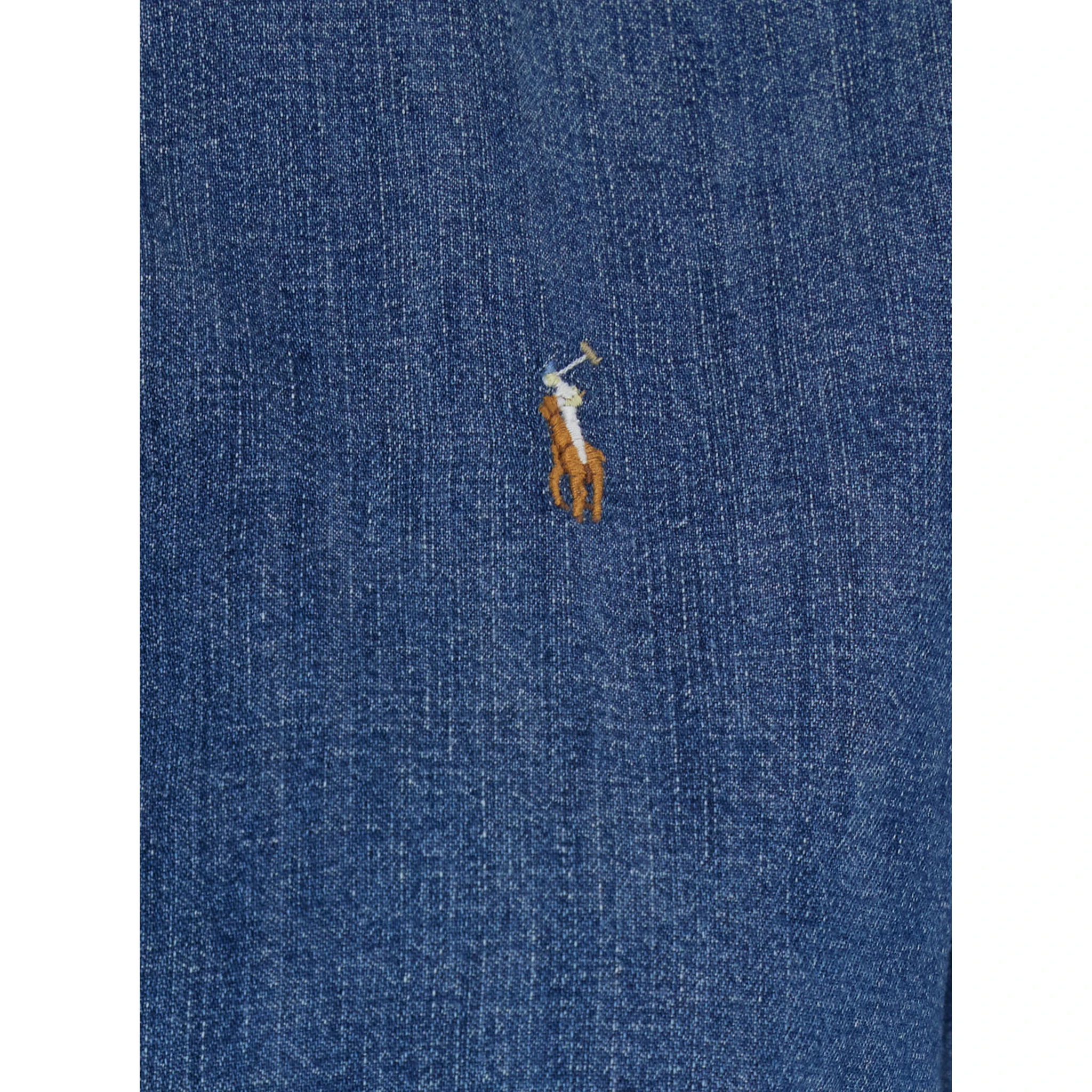 Blue Shirt with Classic Collar and Pony Embroidery on the Front in Denim Woman