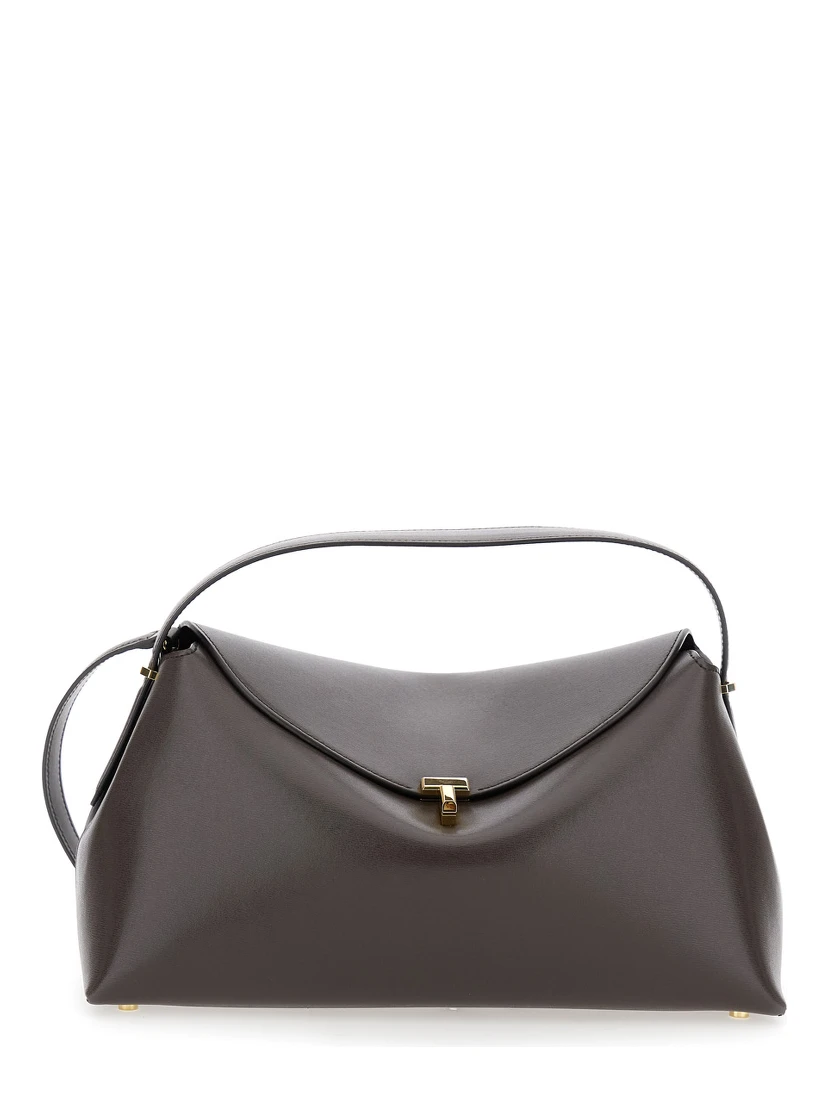 Brown Handbag with Removable Shoulder Strap in Leather Woman
