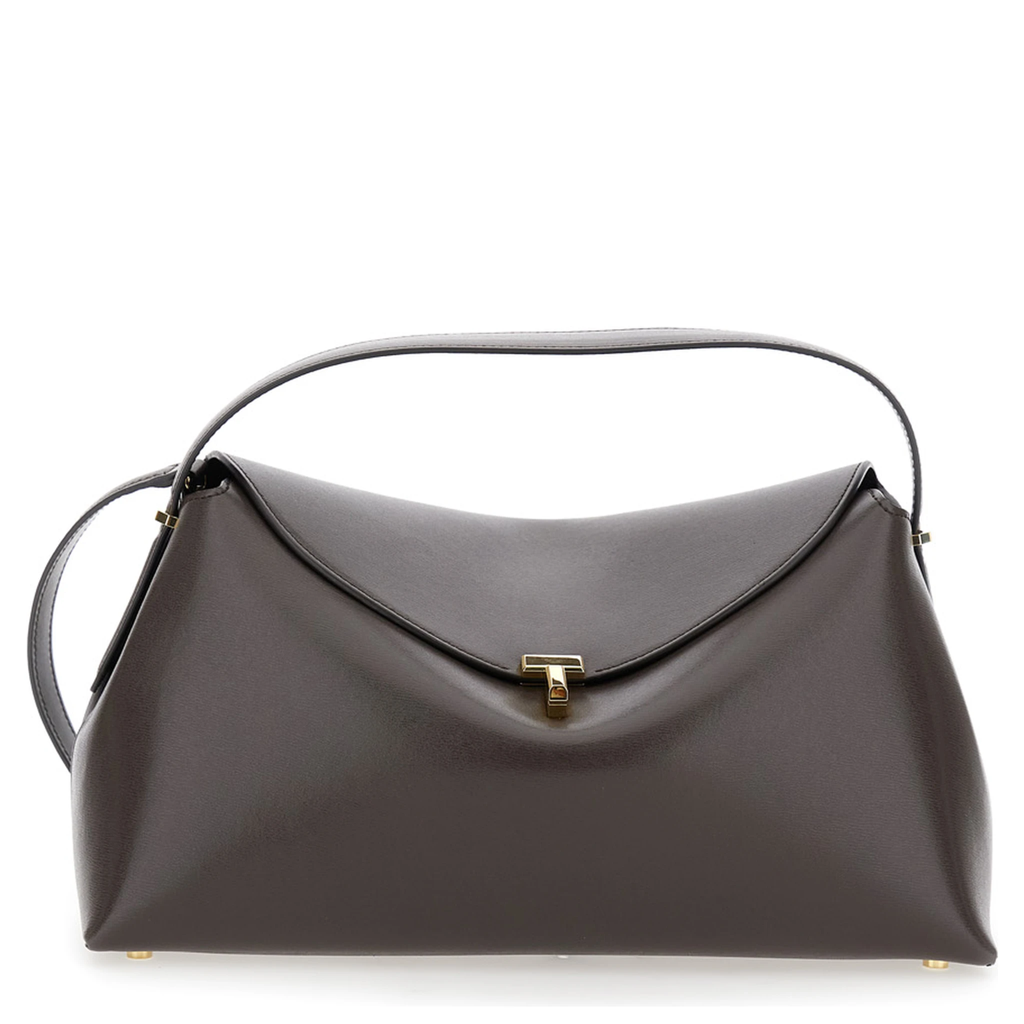 Brown Handbag with Removable Shoulder Strap in Leather Woman