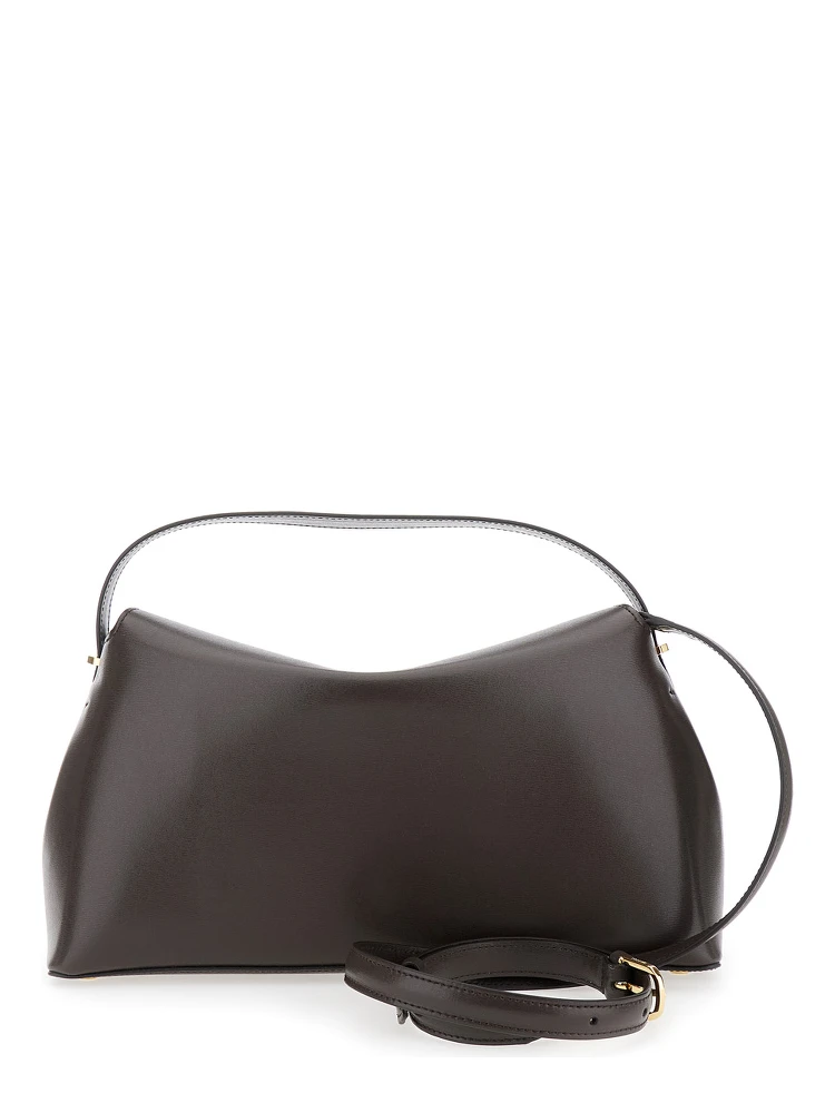 Brown Handbag with Removable Shoulder Strap in Leather Woman alternative