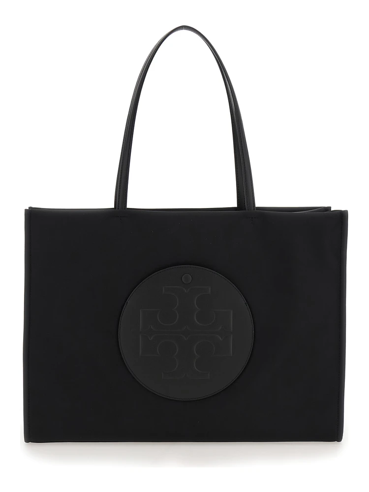 Ella Black Large Tote Bag with Tonal Logo Detail in Tech Fabric Woman