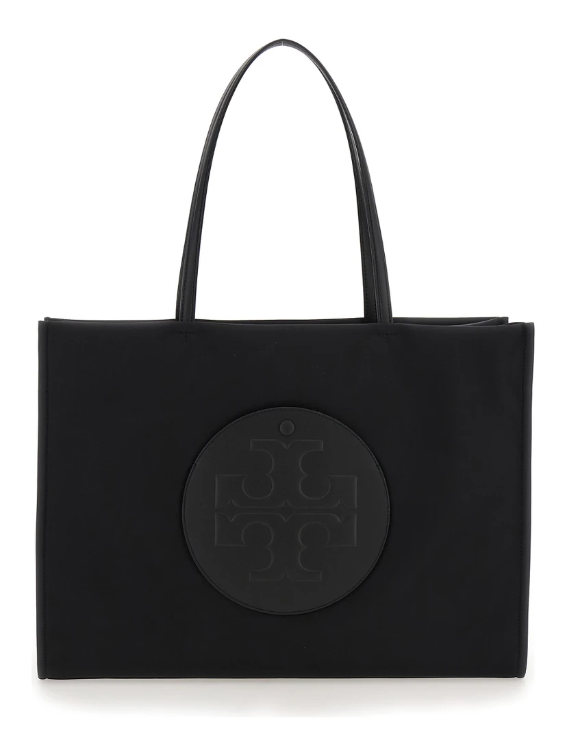 Ella Black Large Tote Bag with Tonal Logo Detail in Tech Fabric Woman