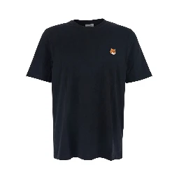 Black T-Shirt with Fox Head Patch in Cotton Man