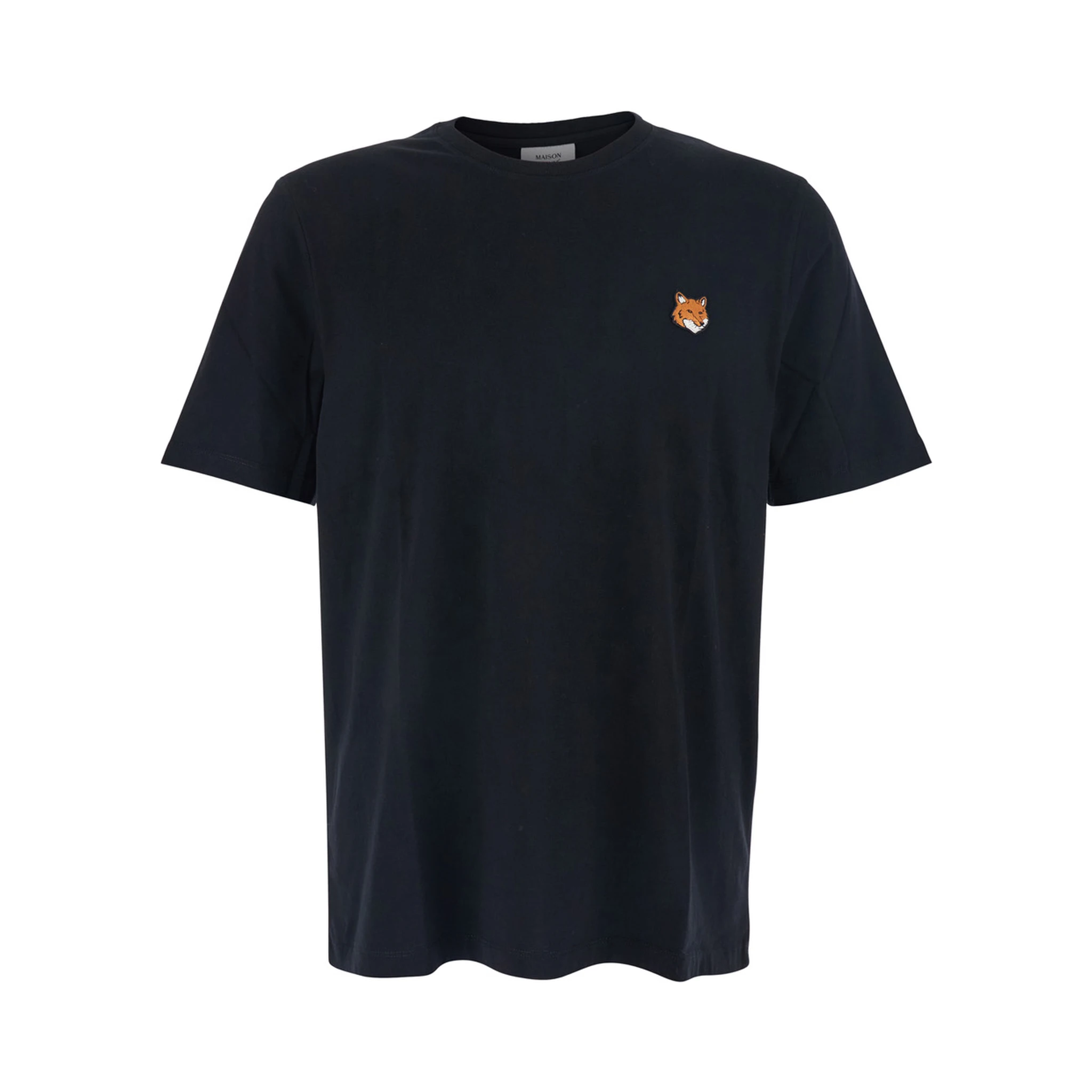 Black T-Shirt with Fox Head Patch in Cotton Man