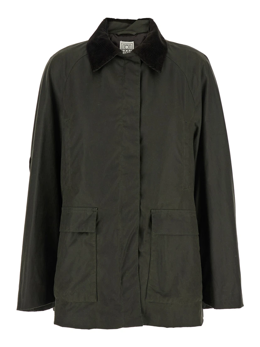 Green Jacket with Corduroy Collar and Rear English Vents in Cotton Woman