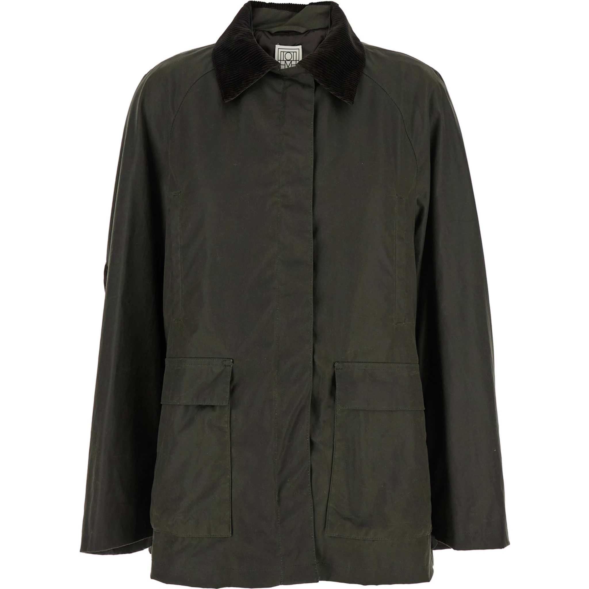 Green Jacket with Corduroy Collar and Rear English Vents in Cotton Woman