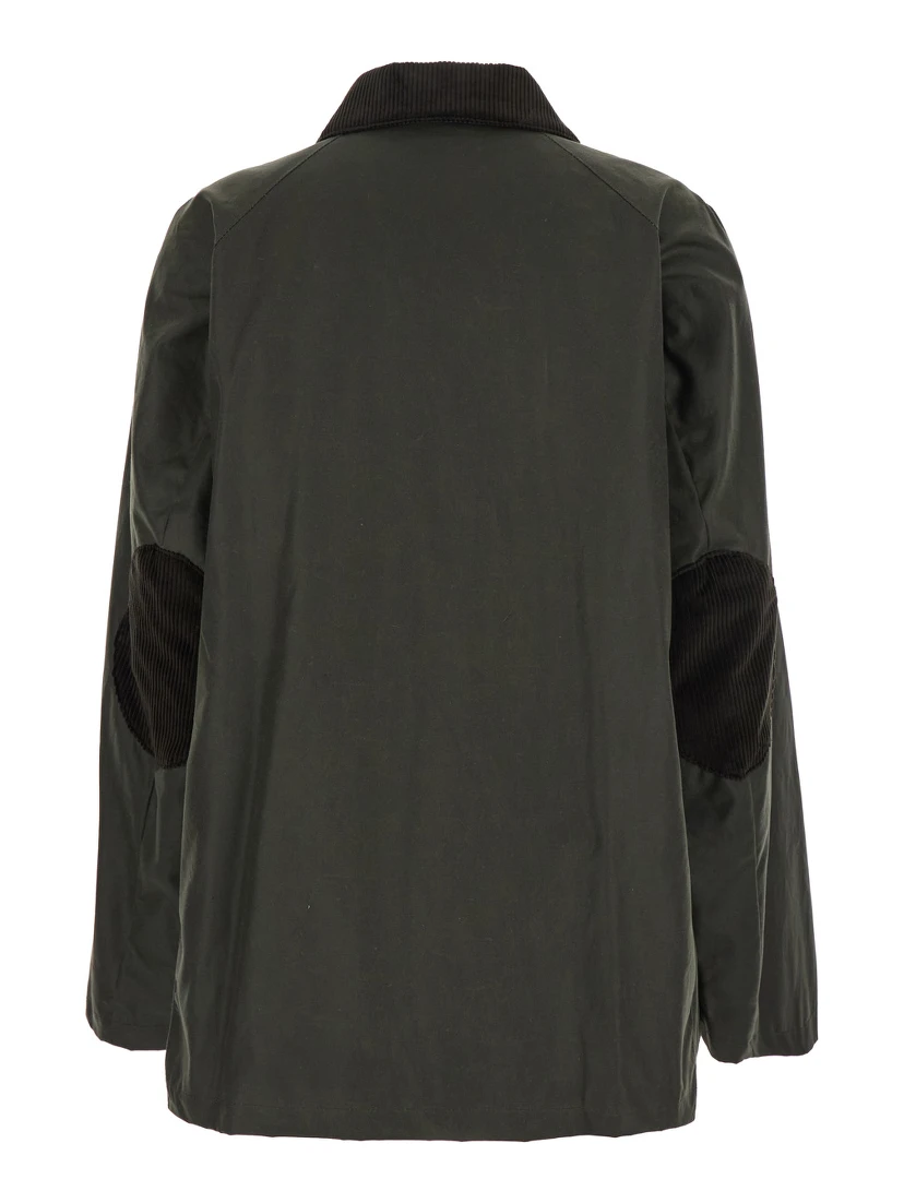 Green Jacket with Corduroy Collar and Rear English Vents in Cotton Woman