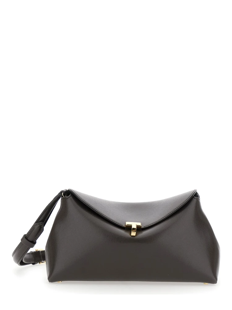 T-Lock Brown Handbag with Adjustable and Removable Shoulder Strap and Turn-Lock Closure in Leather Woman