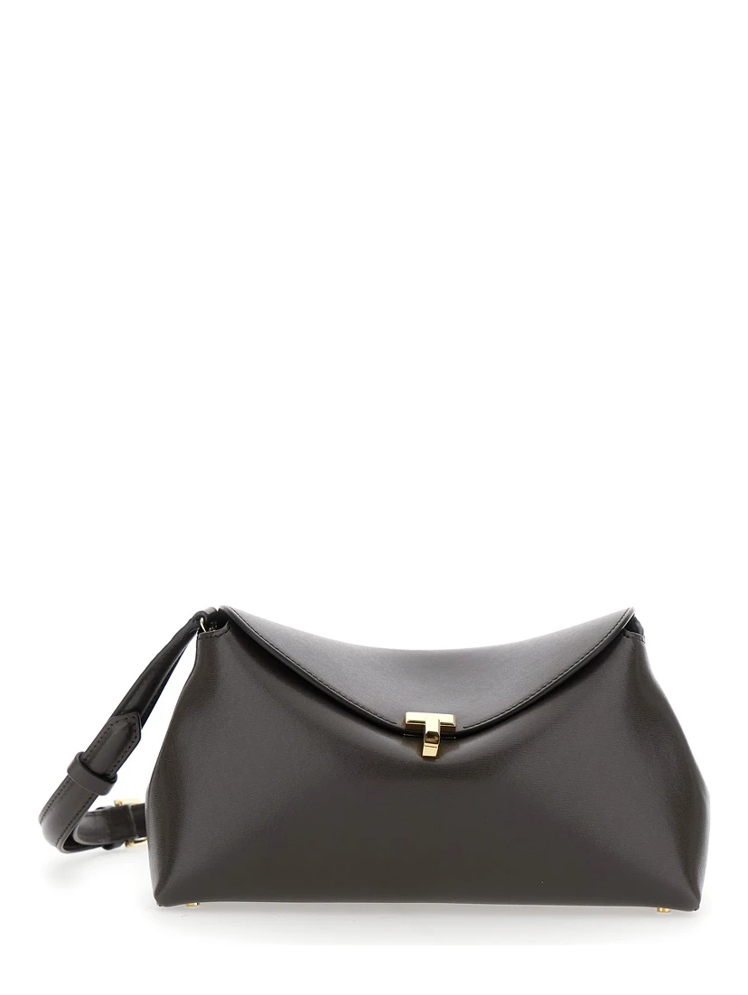 T-Lock Brown Handbag with Adjustable and Removable Shoulder Strap and Turn-Lock Closure in Leather Woman