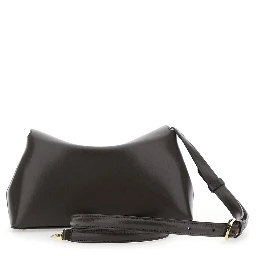 حقيبة يد بنية اللون من الجلد للنساء، مزودة بحزام كتف قابل للتعديل والإزالة وقفل دوار.