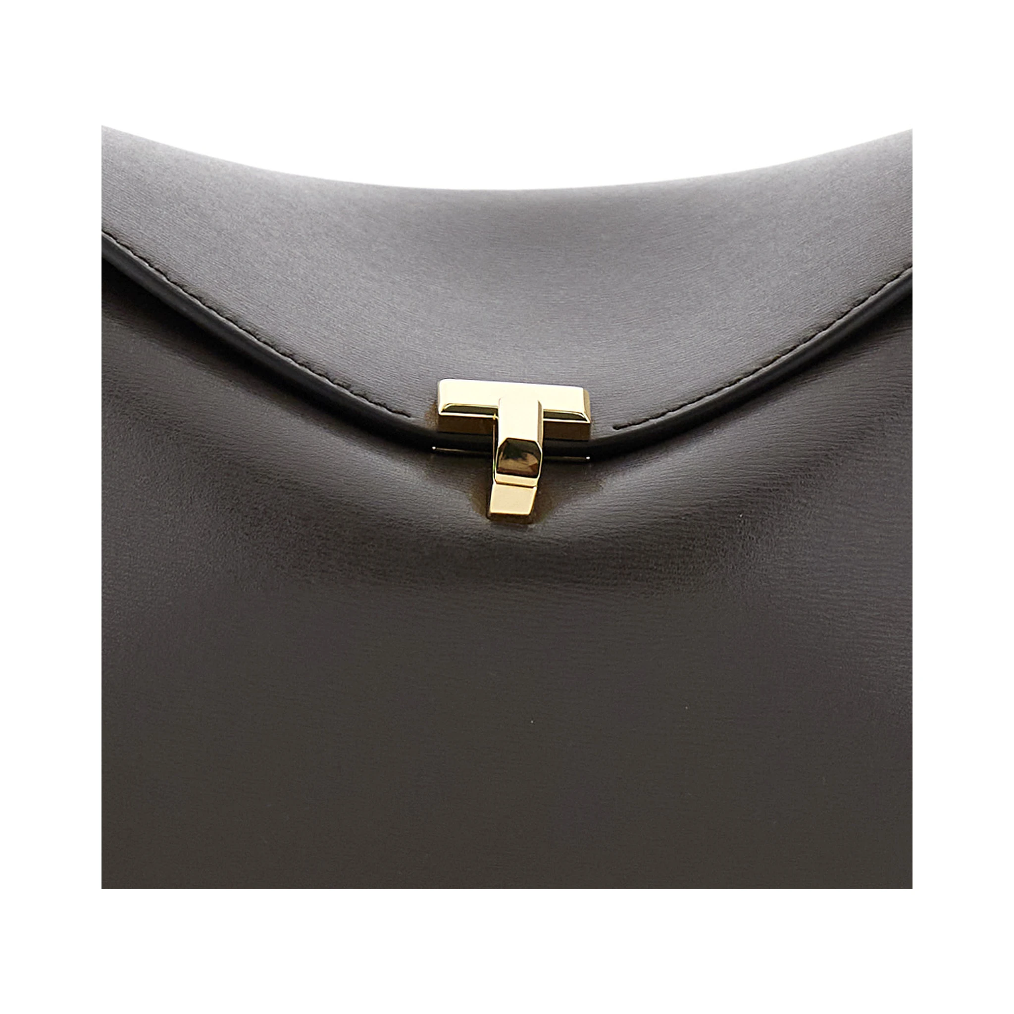 حقيبة يد بنية اللون من الجلد للنساء، مزودة بحزام كتف قابل للتعديل والإزالة وقفل دوار.