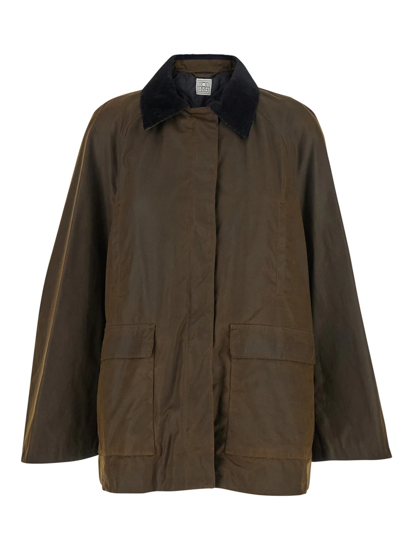 Brown Jacket with Corduroy Collar and Rear English Vents in Cotton Woman