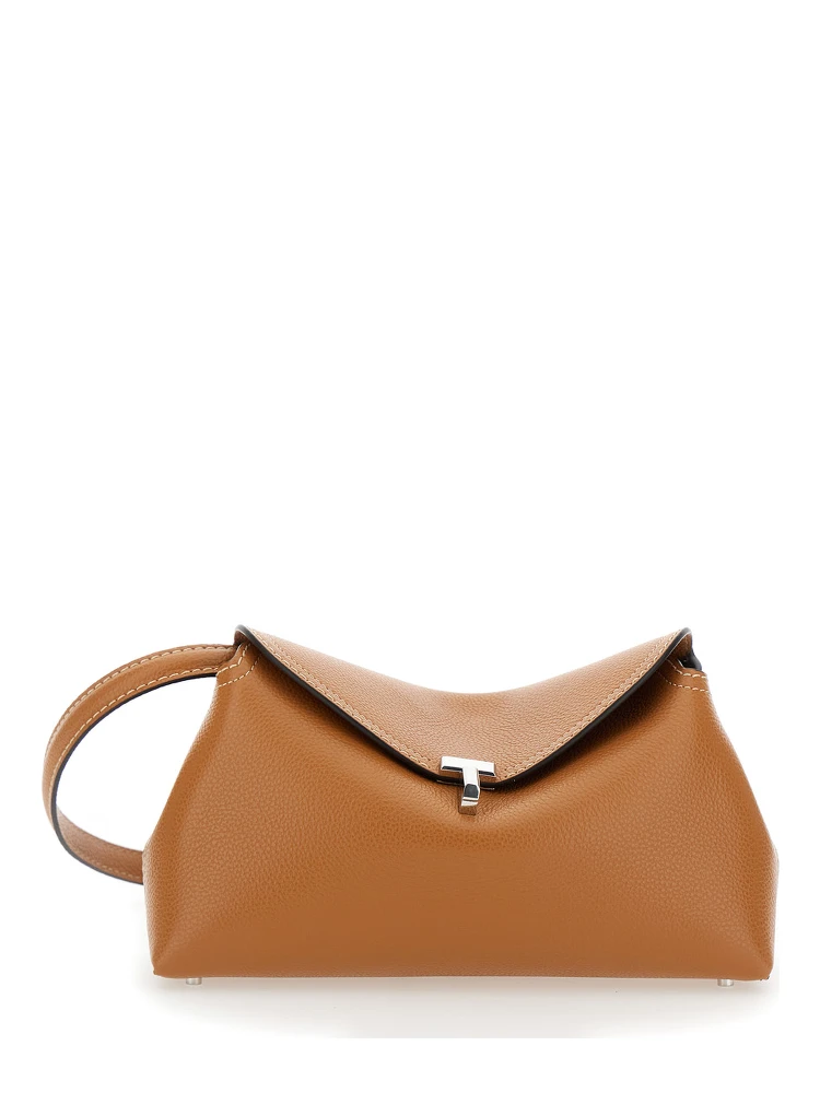 T-Lock Brown Crossbody Bag with Twist Lock Closure in Hammered Leather Woman